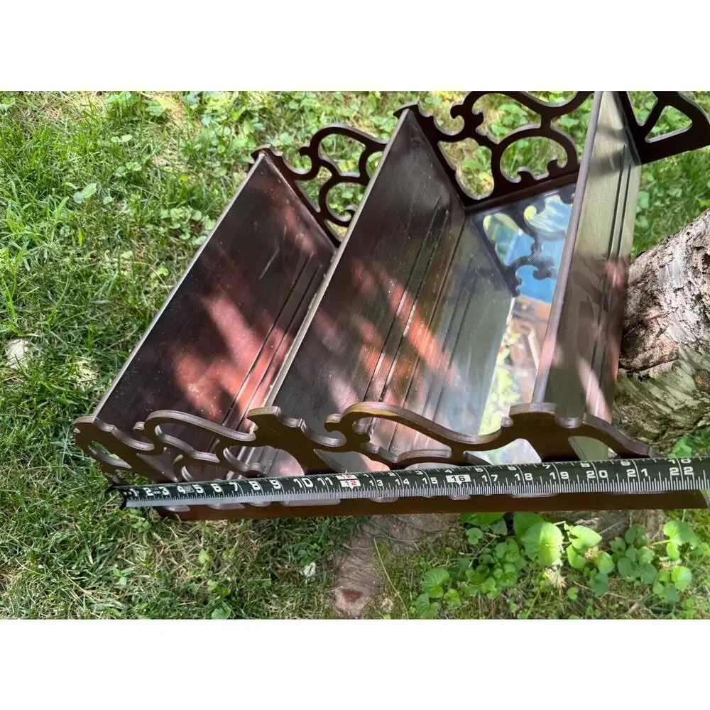 VTG Butler Mahogany Wooden Mirrored Back Wall Shelf 3 Tier Curio Display 22”